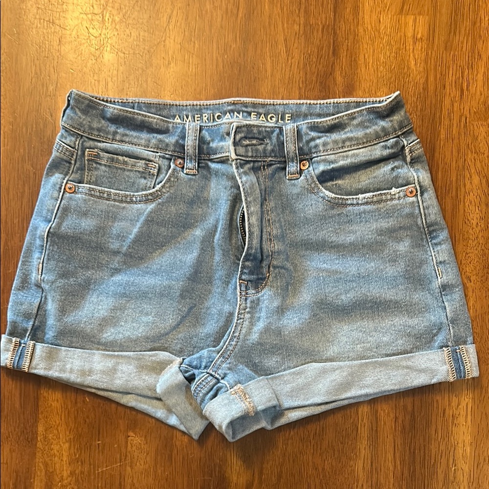 American Eagle Outfitters Blue Jean Shorts High-Waisted Cuffed